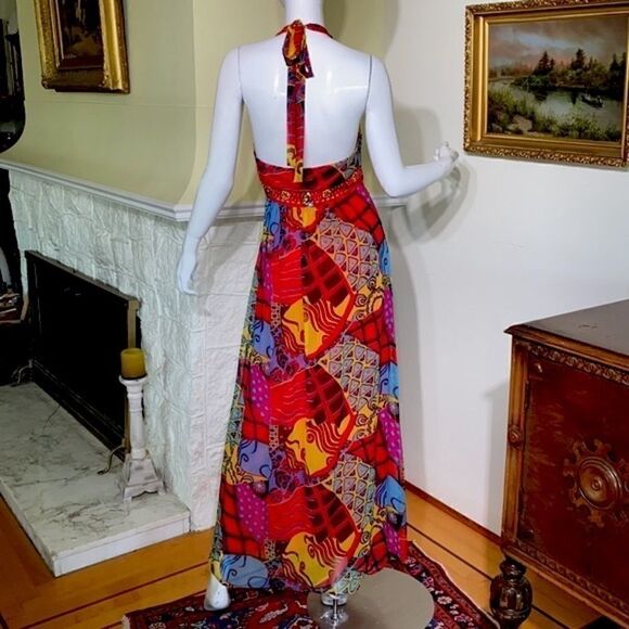 Sue Wong Beaded Printed Silk Chiffon Maxi Dress - Picture 4 of 15